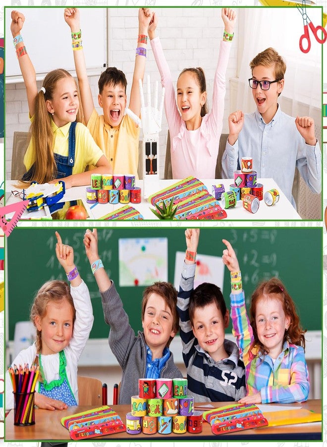 JUNEBRUSHS Back to School Slap Bracelets, 56 Pcs Welcome Back to School Gifts for Kids Students Party Favors Colorful Snap Bracelets Wristbands for First Day of School Party Supplies Decorations - Image 4